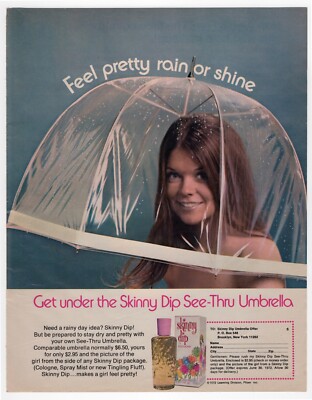 vintage 1970s large size mag print ad Get under the Skinny Dip See-Thru Umbrella-image