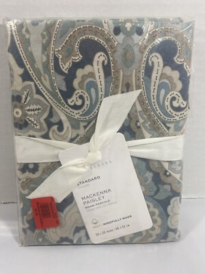 POTTERY BARN MACKENNA PAISLEY ORGANIC PERCALE SHAM ~ STANDARD ~ BLUE-image
