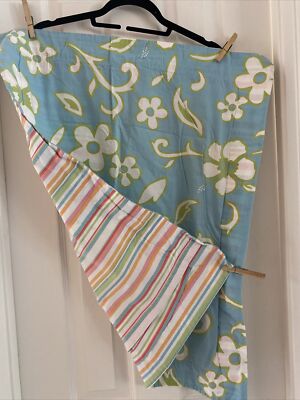 2 Pottery Barn Teen Wahine Stripes Flowers Aqua Blue Standard Pillow Shams-image