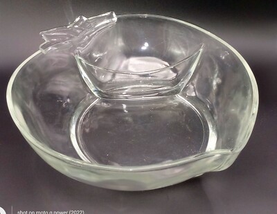 Large VTG HAZEL ATLAS Large Clear Peach Shaped Chip & Dip bowl 11