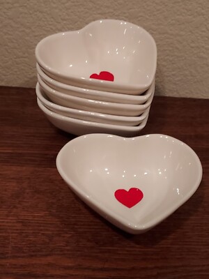 Set of 6 Studio 33 White and Red Heart-Shaped Bowls-image