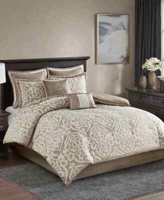 Madison Park Odette Jacquard 8-Pc. Comforter Set, King, Tan, NWT-image