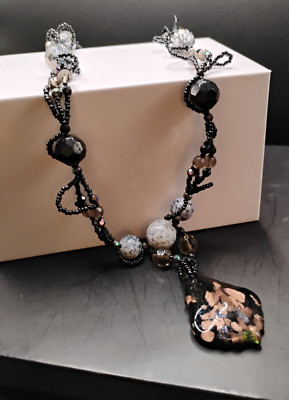 Studio Made Handcrafted Necklace with Fused Glass Pendant and Dalmation Agate-image