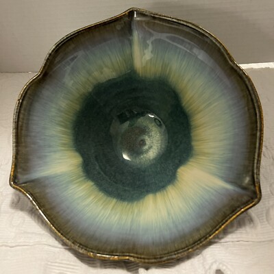 BILL CAMPBELL Pottery Drip Glaze  TULIP Shaped Centerpiece Bowl Appox 10”-image