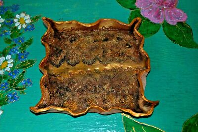 Handmade Studio Ceramic Square Plate with Embossed Ornament . Signed-image