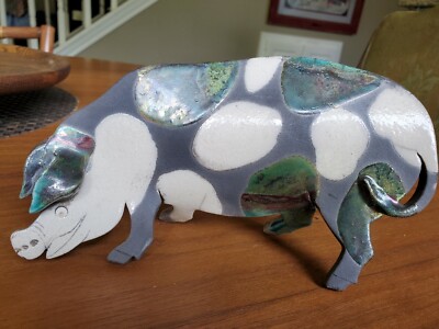 Gorgeous Canada Pottery Studio Art Curved Pig Shaped Ceramic Sculpture Figurine -image