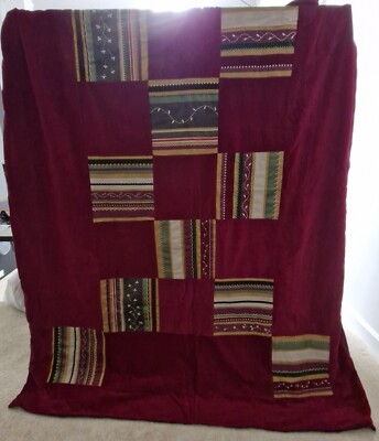 Pottery Barn Twin Duvet Cover Red Velvet Patchwork 100% Cotton 66