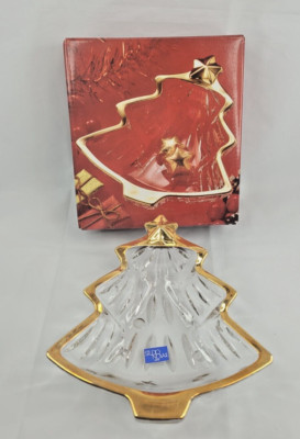 STUDIO NOVA Spirit Gold Trim Christmas Tree Shaped Glass Candy Dish.-image