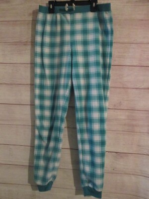 DIP Pajama Lounge Pants Women's XL Taped Legs Green White Plaid Flannel-image