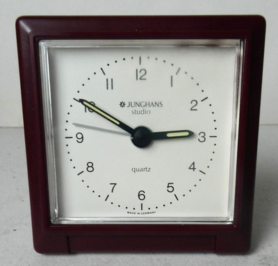 Junghans STUDIO Quartz Alarm Clock TRAVEL DESK Burgundy GERMANY-image