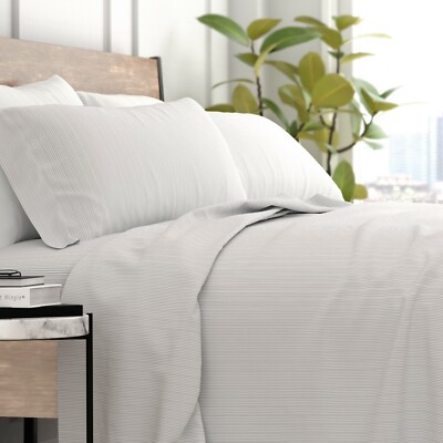 Kaycie Gray Fashion - 4 Piece Ultra Soft Elegant Pinstriped Bed Sheet Set-image