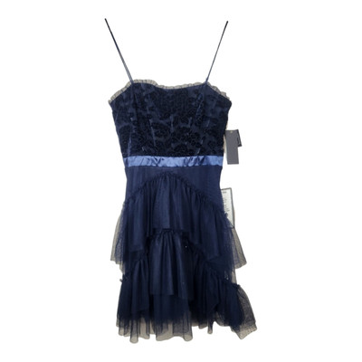 NWT City Studio Navy Blue Velvet Burnout Ruffle Mini Dress Sz 7 Dance Party Form-image