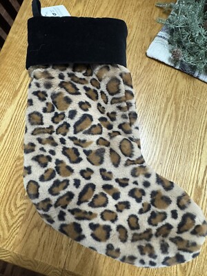 Pottery Barn Velvet Cuffed Faux Fur Cheetah Christmas Stocking New-image