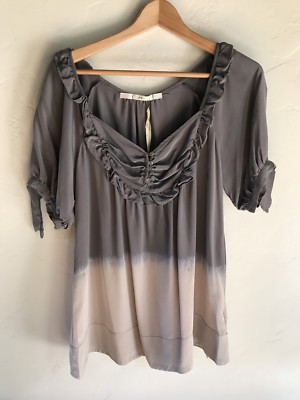 NEW Gibson Gray & Beige Dip Dyed Silk Blouse / Top Size Large Nordstrom-image