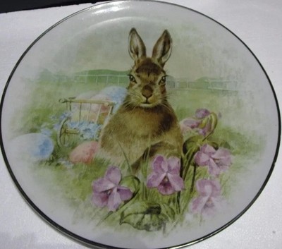 Pottery Barn Meadow Easter Bunny Serving Platter round 15 1/2 New-image