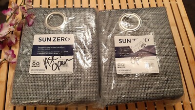 PAIR Sun Zero Lichtenberg Kline Blue Woven Blackout Curtain Panels 52