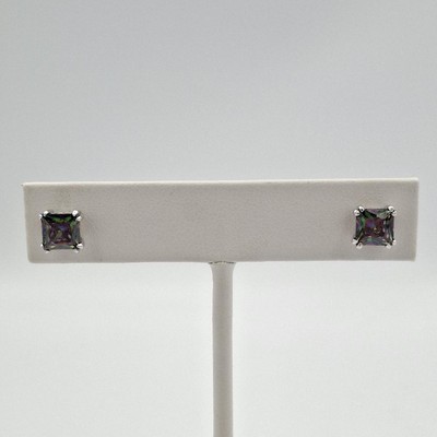 925 Sterling Silver Princess-Cut Mystic Cubic Zirconia Solitaire Stud Earrings-image