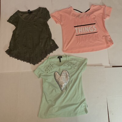 Set of 3 Girl Shirts DKNY Large,  Rue 21 Small Green; Dip 12/14 Large Corral-image
