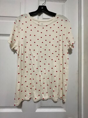DIP top shirt blouse XL 16 Bust 44 Length 26 Cream with Red Hearts-image