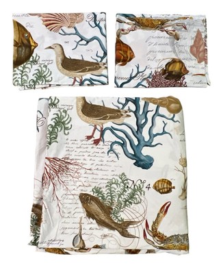 Pottery Barn Full Queen Duvet 100% Cotton 2 Shams Beachy Coral Seashell Birds-image
