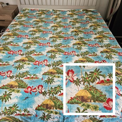 Pottery Barn Duvet Cover King Hawaiian Island Tiki Tropical Floral Button 85x100-image
