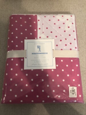 Pottery Barn Kids Pink White Organic Cotton Pin Dot Full Queen Duvet Cover NEW-image