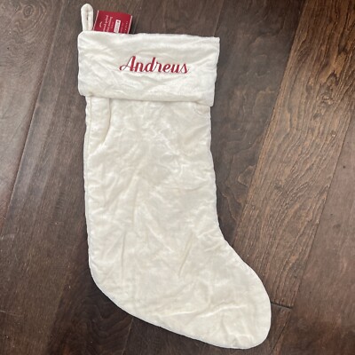 New Pottery Barn Diamond Quilted Shiny Velvet Ivory Christmas Stocking *Andreus-image