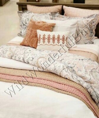 Pottery Barn Mallorie Duvet Cover Set Warm Queen 2 Euro Sham Paisley Reversible-image