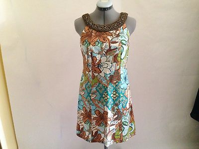 K Studio Linen Blend Fitted Floral Dress with Wide Beaded Neckline 6-image