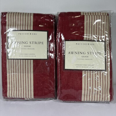 2 Pottery Barn Awning Stripes Pillow Sham + Euro Bedding Covers-image