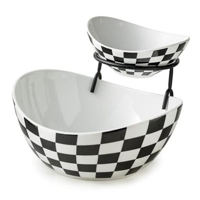 Tiered Serving Bowls Chip and Dip Serving Large & Medium Black & White Pattern-image