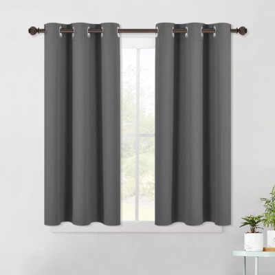 Grey Kitchen Blackout Short Curtain Panels, Thermal Insulated Grommet Draperies-image