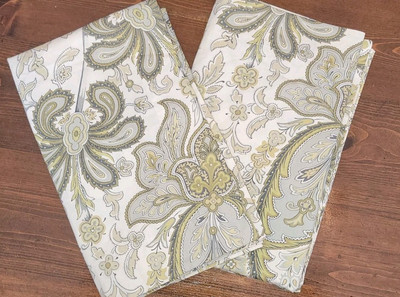 Set 2 POTTERY BARN CHARLIE GREEN/Gray/TAN STANDARD PILLOW SHAMs Organic Cotton-image