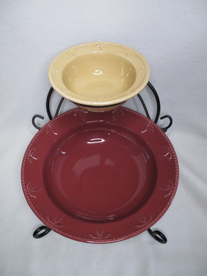 Signature Sorrento Debby Segura Designs Chip and Dip Stand and Bowls Red/Wheat-image