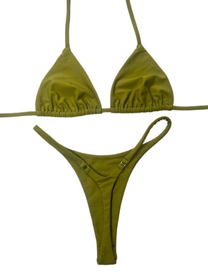 Sage Green Seamless Triangle Top & Dipped Seamless Thong Bottom Bikini-image