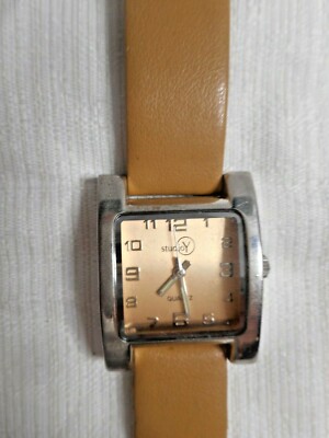  Studio Y Ladies Quartz Stainless Steel 23423C Beige/Tan Leather Band Japan Movt-image