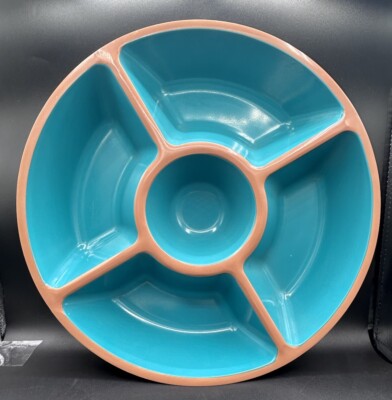 Target Melamine Chip & Dip Tray 5 Section Aqua Green Veggie Party Serving Dish-image