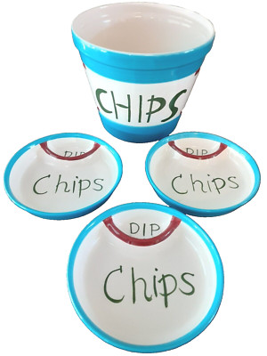 Kitchen Prep 101 Chip & Dip Set of 4 Large BOWL & 3 Plates Tabletops Unlimited-image