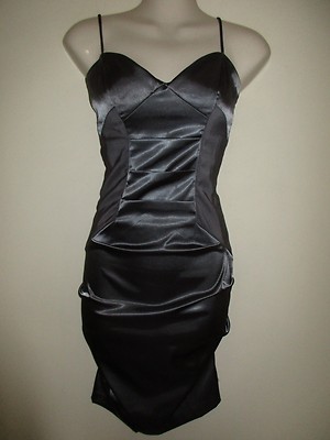 CITY STUDIO Gray Satin/Matte Ruched Club/Cocktail Dress, Stretch, Mini, 5 -image