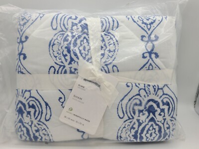 DAMAGED, READ! Pottery Barn Blue Dessi King Sham, Diamond Quilted 36