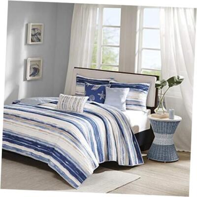  Quilt Set Cottage Coastal Design, Full/Queen(90 in x 90 in) Blue/White, Marina-image