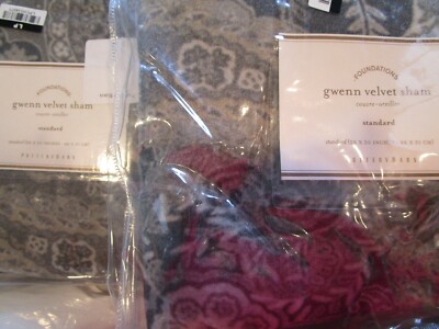 2 Pottery Barn Gwenn printed  velvet standard shams  gray New w tag-image