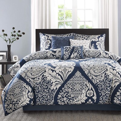 Madison Park Vienna Sateen Cotton 7 Piece Comforter Set Indigo Blue-image