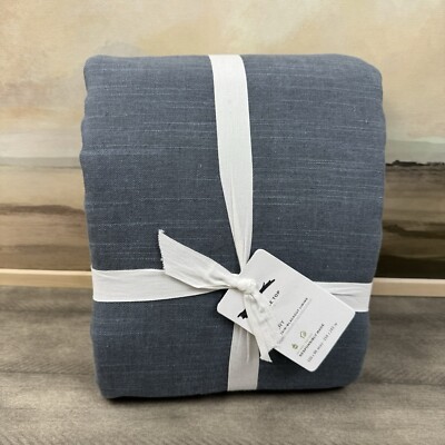 Pottery Barn Emery Linen/Cotton Curtain Drape Blackout Steel Blue 100”x96” NWT-image