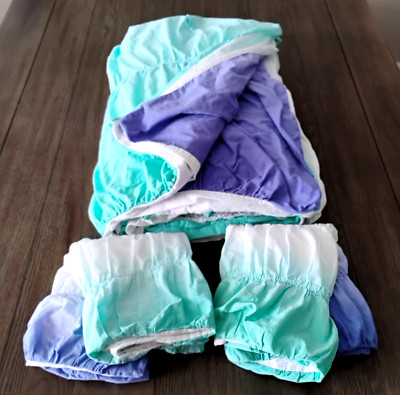 Pottery Barn Teen Duvet Cover Full/Queen Shams Purple Green Teal Ruched 3 pc set-image