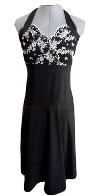STUDIO Y Maurices Fit & Flare Dress 9 Black Halter Sweatheart embroidered Midi-image