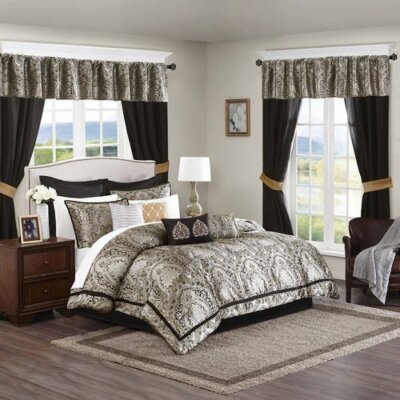 NEW MADISON PARK ESSENTIALS 24 PIECE BED COMFORTER SET, MICHELLE BLACK, CAL KING-image