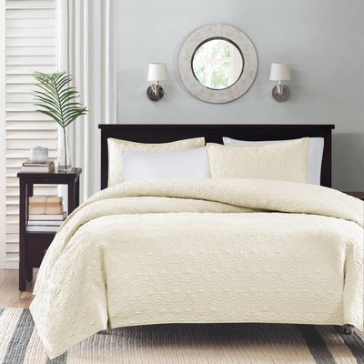 Quebec Quilt Set - Luxurious Damask Stitching Design, Cotton Filled Lightweight-image