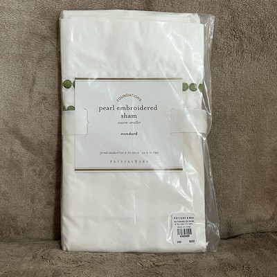 Pottery Barn Embroidered Pearl Formal STANDARD 100% Cotton Sham Green NEW!-image