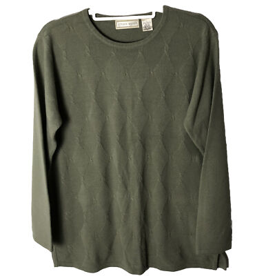 Studio Works Tunic Sweater Womens Sage Green Size Large Crew Neck Pull Over VTG-image